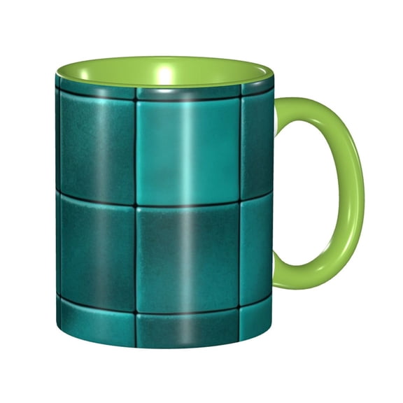 Blue Green Square Ceramic Pattern Coffee Mug Fun Custom Ceramic Mugs 11oz Green