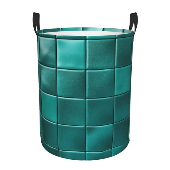Blue Green Square Ceramic Pattern Laundry Hamper Small Storage Basket/Toy Organizer/Dirty Clothes Bucket