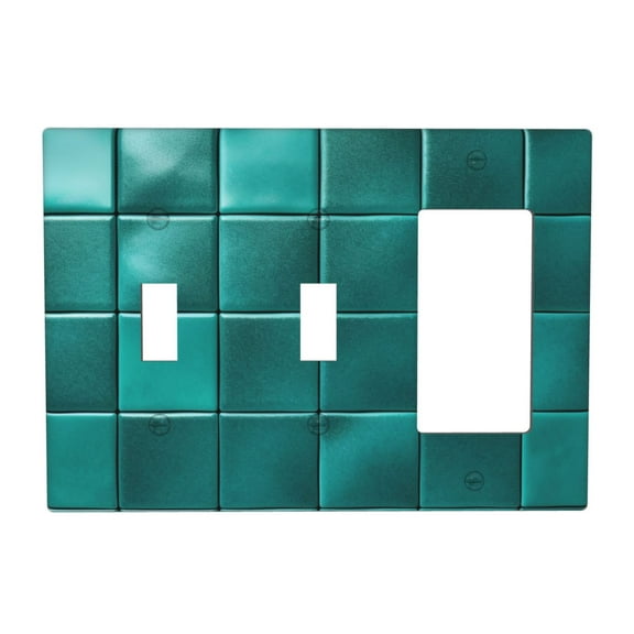 Blue Green Square Ceramic Pattern Switch Cover Decorative Wall Plate 3-Gang 2-Toggle 1-Decor Standard Size