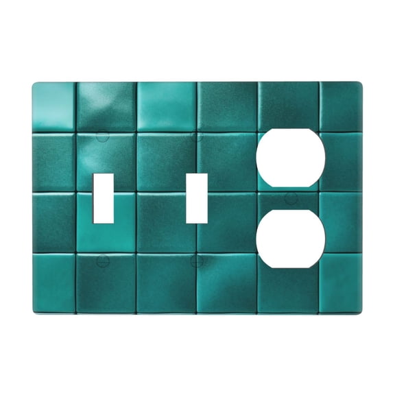 Blue Green Square Ceramic Pattern Switch Cover Decorative Wall Plate 3-Gang 2-Toggle 1-Duplex Standard Size