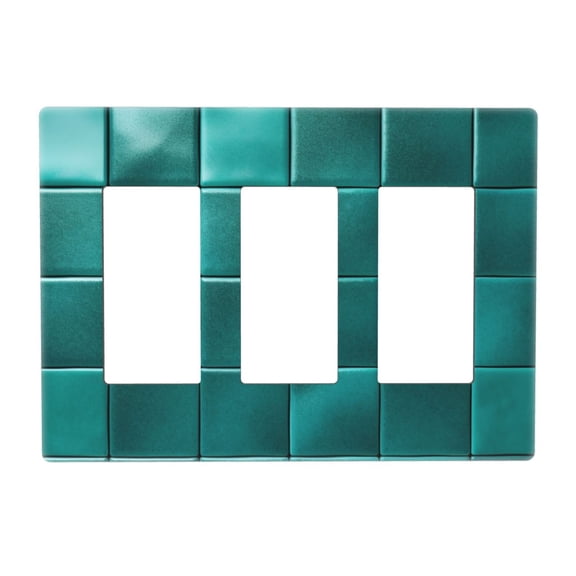 Blue Green Square Ceramic Pattern Switch Cover Decorative Wall Plate 3-Gang Screwless Standard Size