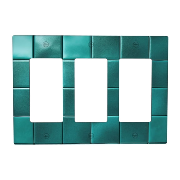 Blue Green Square Ceramic Pattern Switch Cover Decorative Wall Plate 3-Gang Standard Size
