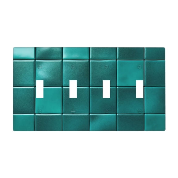 Blue Green Square Ceramic Pattern Switch Cover Decorative Wall Plate / 4-Gang 4-Toggle / Standard Size 4.5x8 in