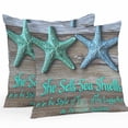 thumbnail image 1 of Blue Green Starfish Outdoor Pillow Covers Pack of 2 Coastal Ocean Farmhosue Wood Plank Waterproof Throw Pillow Covers Decorative Cushion Cases for Patio Garden Tent Balcony Couch 24x24 inch, 1 of 8