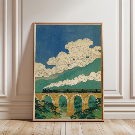 Blue Green Steam Train Viaduct Poster Unframed Paper Print