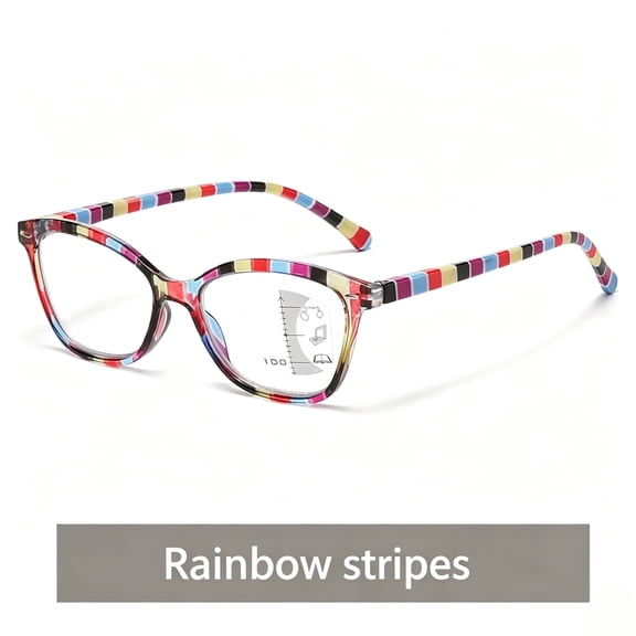 Blue-Green Stripe Blue Light Blocking Glasses, Square Frame Computer Eyewear-+2.5-rainbow stripes