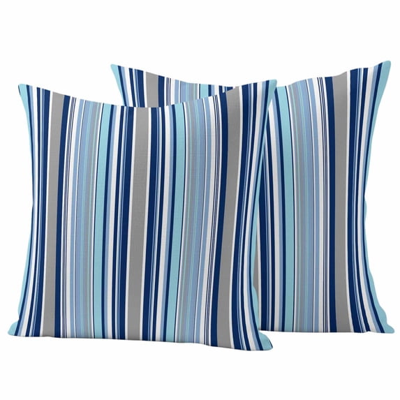 Blue Green Striped Outdoor Waterproof Pillow Covers, Colorful Abstract Vertical Lines Art Decorative Square Throw Pillowcase Sofa Cushion Sham for Patio/Couch/Chair, 20"x20" 2 Pack