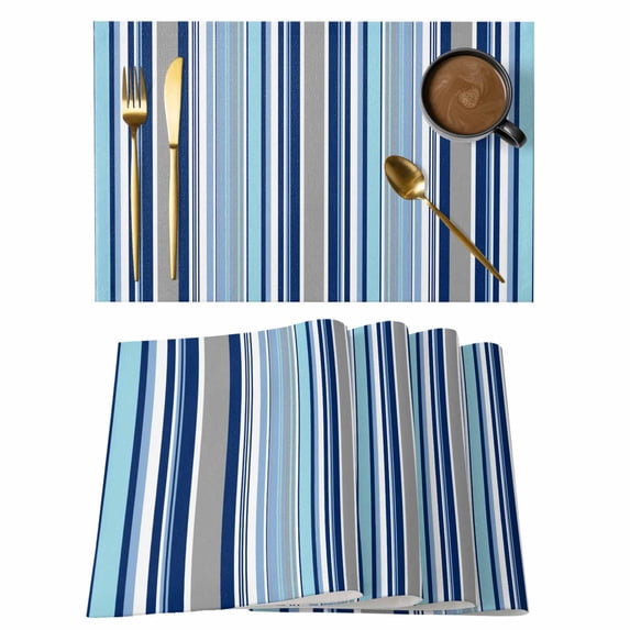 Blue Green Striped Placemats Set of 8, Colorful Abstract Vertical Lines Art Placemats for Dining Table, Place Mats for Kitchen Tabletop, Waterproof Wipeable Dining Table Mats Set