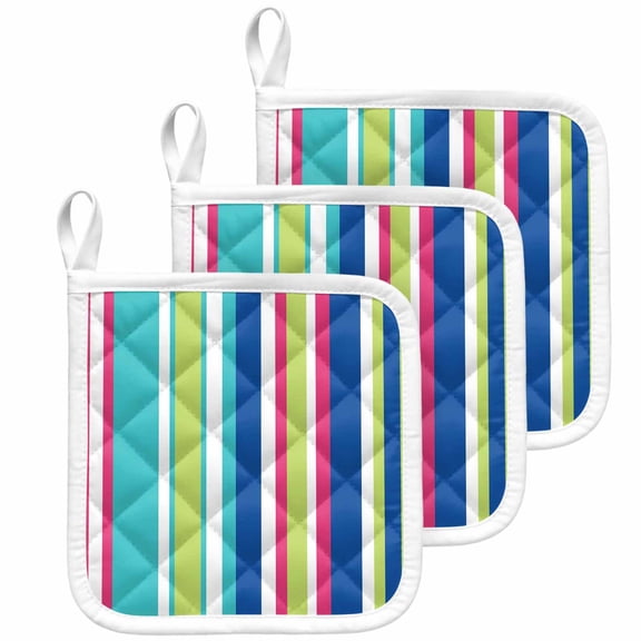 Blue Green Striped Pot Holders for Kitchen Heatproof Potholder, 3 Pack Geometric Abstract Art Aesthetic Hot Pads Multipurpose Oven Pads Cloth Potholders Trivet for Cooking Baking
