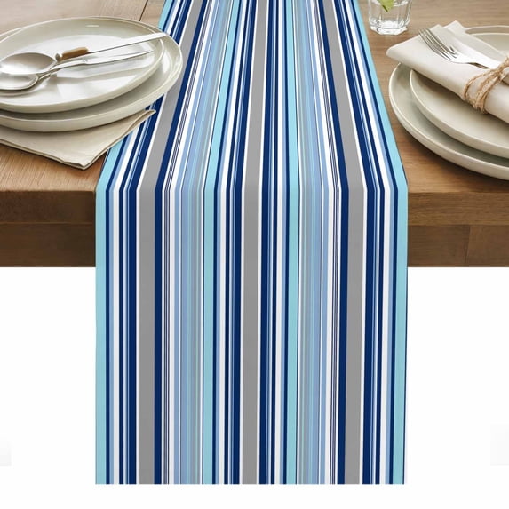 Blue Green Striped Table Runner - 108 Inch Long, Kitchen Dining Table Runner Dresser Scarves, Colorful Abstract Vertical Lines Art Farmhouse Decor for Coffee Tables Wedding Party Banquet