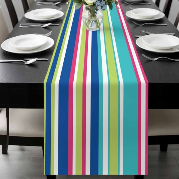 Blue Green Striped Table Runner 48 Inches Long, Geometric Abstract Art Aesthetic Kitchen Coffee Dining Table Decoration for Home Party Birthday Wedding Home Decor 13x48 Inches