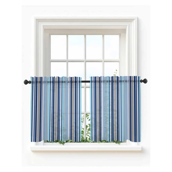 Blue Green Striped Tier Curtains 36 Inch Length,Sheer Curtains for Bedroom Living Room Window Colorful Abstract Vertical Lines Art Small Half Window Kitchen Curtains & Drapes 27.5"x36" 2 Panels