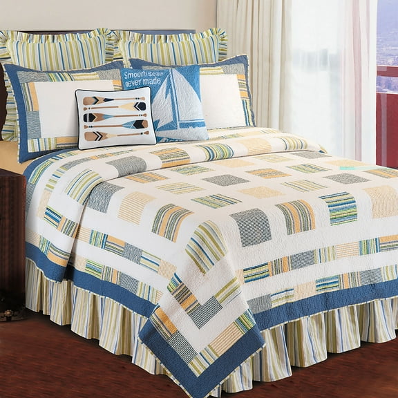 Blue/Green Stripes Twin Bed Skirt