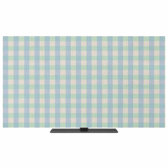 Blue Green TV Dust Cover,Stretchable TV Screen Desktop Computer Protector Cover,Grid Checkered Plaid Gingham Lattice Trellis Television Dustproof Slipcover for 19–24 Inch Flat or Curved TVs