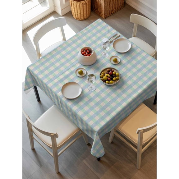 Blue Green Tablecloth Square Table Cloth 54x54, Waterproof Tablecloth Outdoor Table Cloth, Grid Checkered Plaid Gingham Lattice Trellis Washable Table Cover for Kitchen Dinning Party