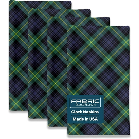 Blue & Green Tartan Cloth Napkins Set of 12 | Decorative Plaid Dinner Napkins | Made in The | Stain-Resistant & Absorbent | Reble