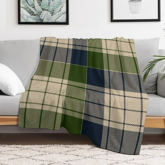 Blue Green Tartan Plaid Blanket 60"x80" Anti-Pilling Flannel Throw Blanket Lightweight Soft Fleece,All-Season Couch And Bed Blanket for Home Travel Made in the USA