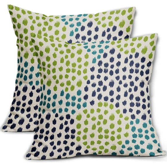Blue Green Teal Pillow Covers 18x18 Set of 2 Boho Dot Print Summer Decorative Throw Pillows Outdoor Modern Art Trendy Pillowcase Holiday Cushion Cover Linen Pillow Case Decor for Home Sofa Couch Bed
