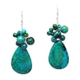 thumbnail image 1 of Blue & Green Teardrops Reconstructed Malachite Statement Dangle Earrings, 1 of 5