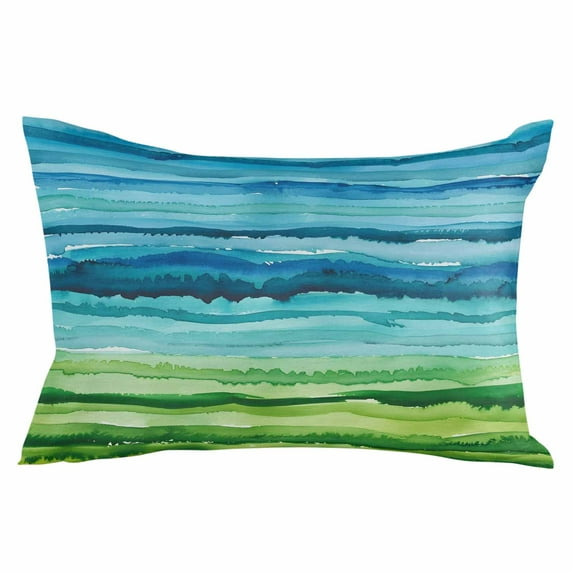 Blue Green Throw Pillow Cover 24 x 36 Inch Decorative Pillow Cover Gradient Watercolor Modern Abstract Art Lumbar Pillowcase Seasonal Rectangle Cushion Case for Couch Sofa Bed Living Room