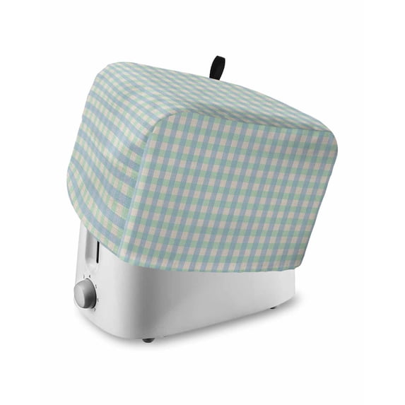 Blue Green Toaster Cover 4 Slice, Large Kitchen Appliance Covers, Grid Checkered Plaid Gingham Lattice Trellis Toaster Oven Cover with Loop, Bread Machine Cover Polyester Dust Cover Protection