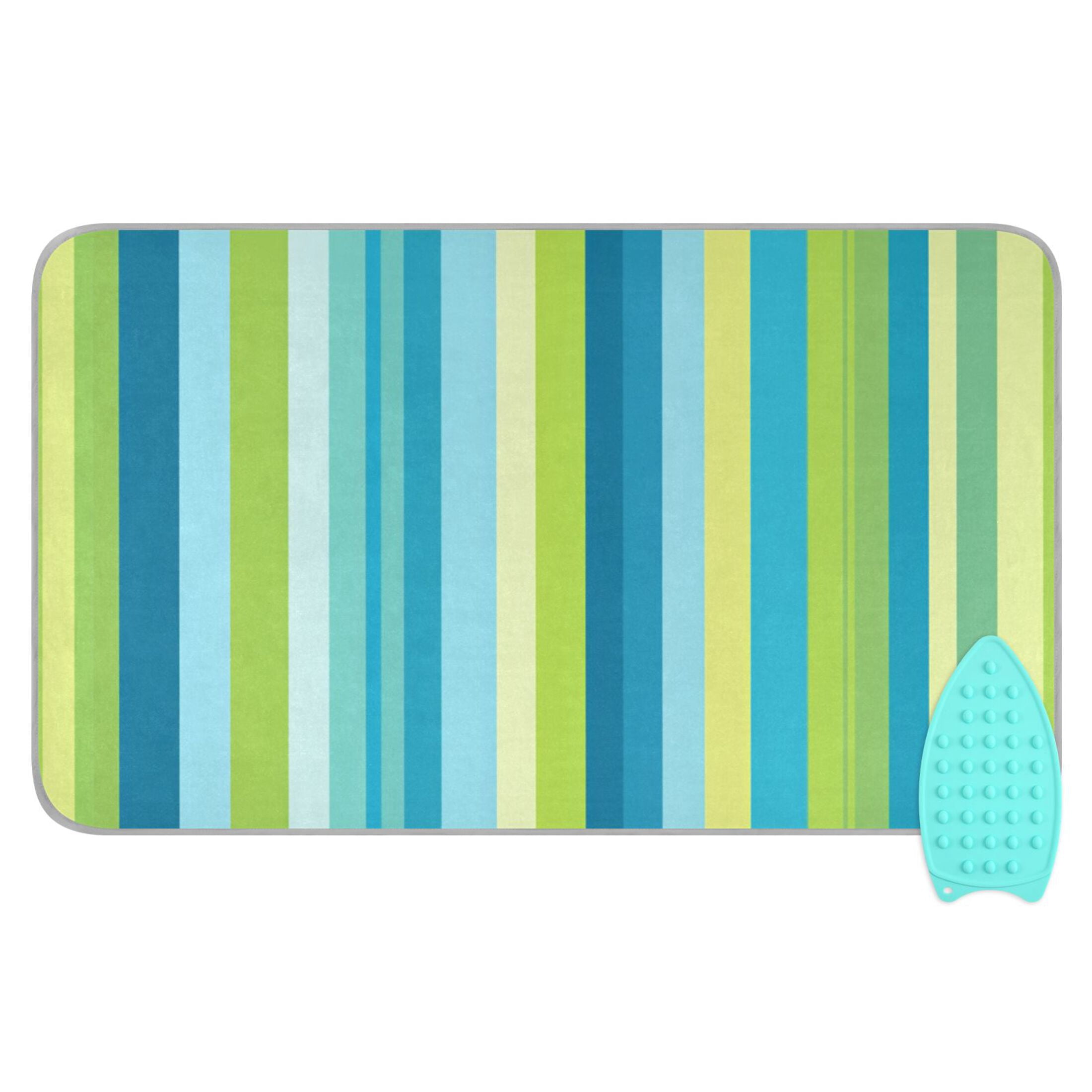 Blue Green Vertical Stripes Ironing Mat Blanket Portable Travel Ironing Pad Heat Resistant Pad 47.2" x 27.6”