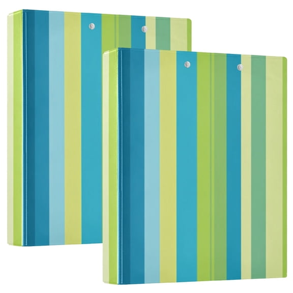 Blue Green Vertical Stripes Round Ring Binder 3 Rings 1.5" Capacity File Storage for A4 Size 2 Pack