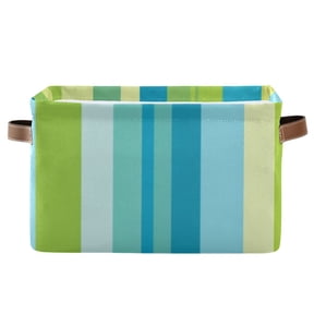 Blue Green Vertical Stripes Square Storage Bins with Handles Collapsible Containing Box 1 Pack