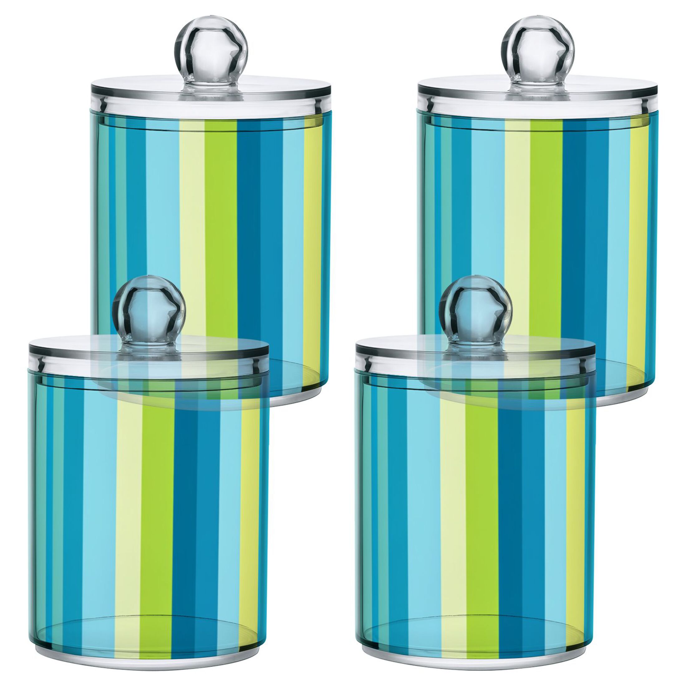 Blue Green Vertical Stripes Translucent Plastic Cans Storage Canisters ...