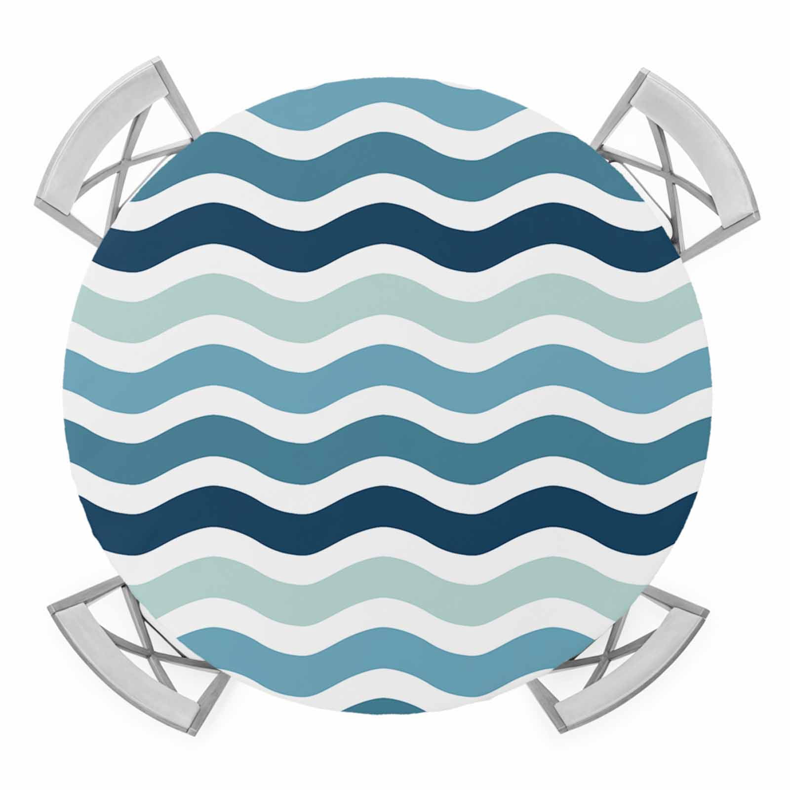 Blue Green Water Ripple Round Table Cover, Stripes Waterproof Fitted ...