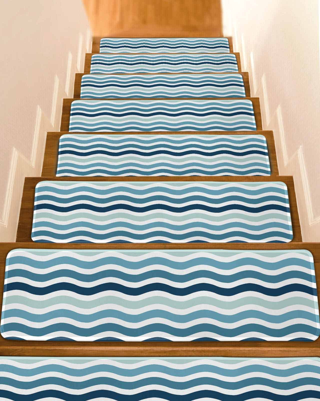 Mat Ripple Blue Green Water Ripple Stair Treads Non Slip for Steps Stripes 7 Pcs ...