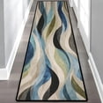 thumbnail image 1 of Blue Green Wave Abstract Hallway Runner Rug, 60x18 Inches Modern Wavy Long Floor Mat, Non-Slip Washable Contemporary Art Rug for Entryway Kitchen, 1 of 9