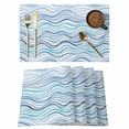 Blue Green Wave Line Cotton Linen Placemats Set of 1, Abstract Navy ...
