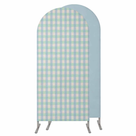 Blue Green Wedding Arch Cover,Stretchy Spandex Arch Backdrop Stand Covers 4 FT,Grid Checkered Plaid Gingham Lattice Trellis Round Top Arched Backdrop Cover for Birthday Party Ceremony Baby Shower