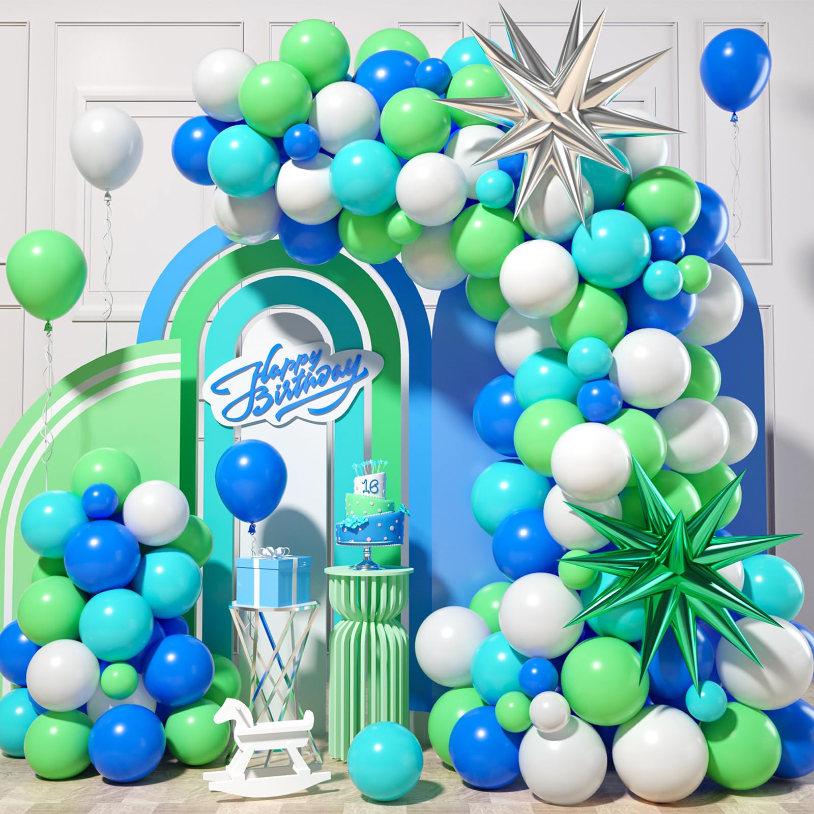 Blue Balloon Arch Kit - Dark Blue, Light Blue & White Latex Balloons 5/10/18 Inch For Parties