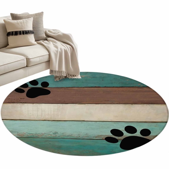 Blue Green Wood Board Round Rug 3.3ft Washable Circle Entryway Rugs Non ...