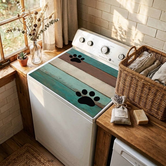 Blue Green Wood Board Washer and Dryer Topper Dustproof Dryer Top Protector Mat Non Slip Retro Country Claws Wooden Plank Washing Machine Top Cover Pad for Laundry Room Kitchen 23.6" x 19.7"