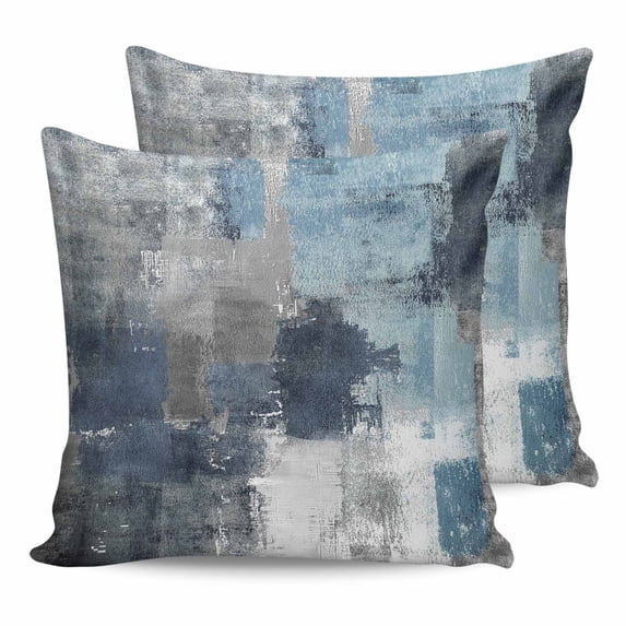 Blue Grey 24x24 Pillow Covers Set of 2, Abstract Art Oil Painting Modern Geometric Throw Pillow Covers Decorative Couch Cushion Case, Microfiber Square Pillowcases for Bedroom Car Living Room