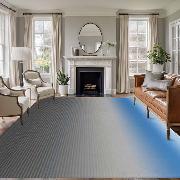 Blue Grey 5'x7' Rug for Living Room Sofa and Coffee Table Layout, Stripe Gradient Washable Non Slip Rectangle Area Rug for Living Room Dining Room, Bathroom Accent, Entryway, Beside Bed