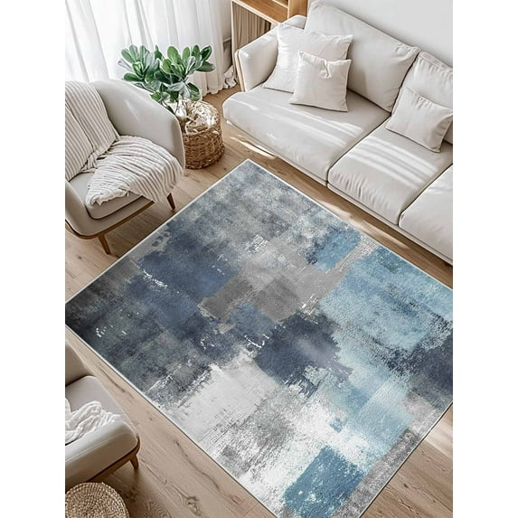 Blue Grey Abstract Area Rug for Bedroom 4x6 Ft Modern Graffiti Brush Art Super Soft fuzzy Throw Rug Non-Slip Fluffy Plush Indoor Floor Carpet for Living Room Nursery Home Decor