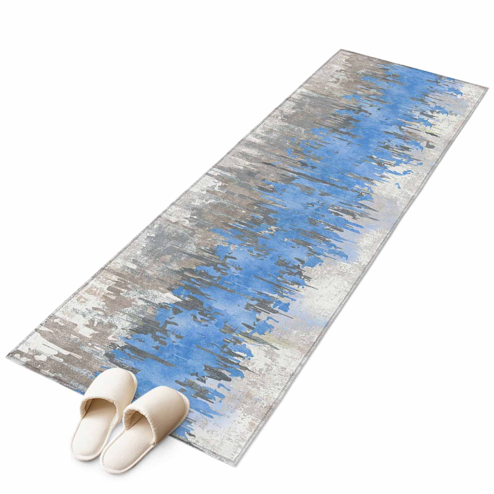 Blue Gray Abstract Rug Blue Grey Abstract Area Rugs Collection 2'x6', Gradient Geometric ...