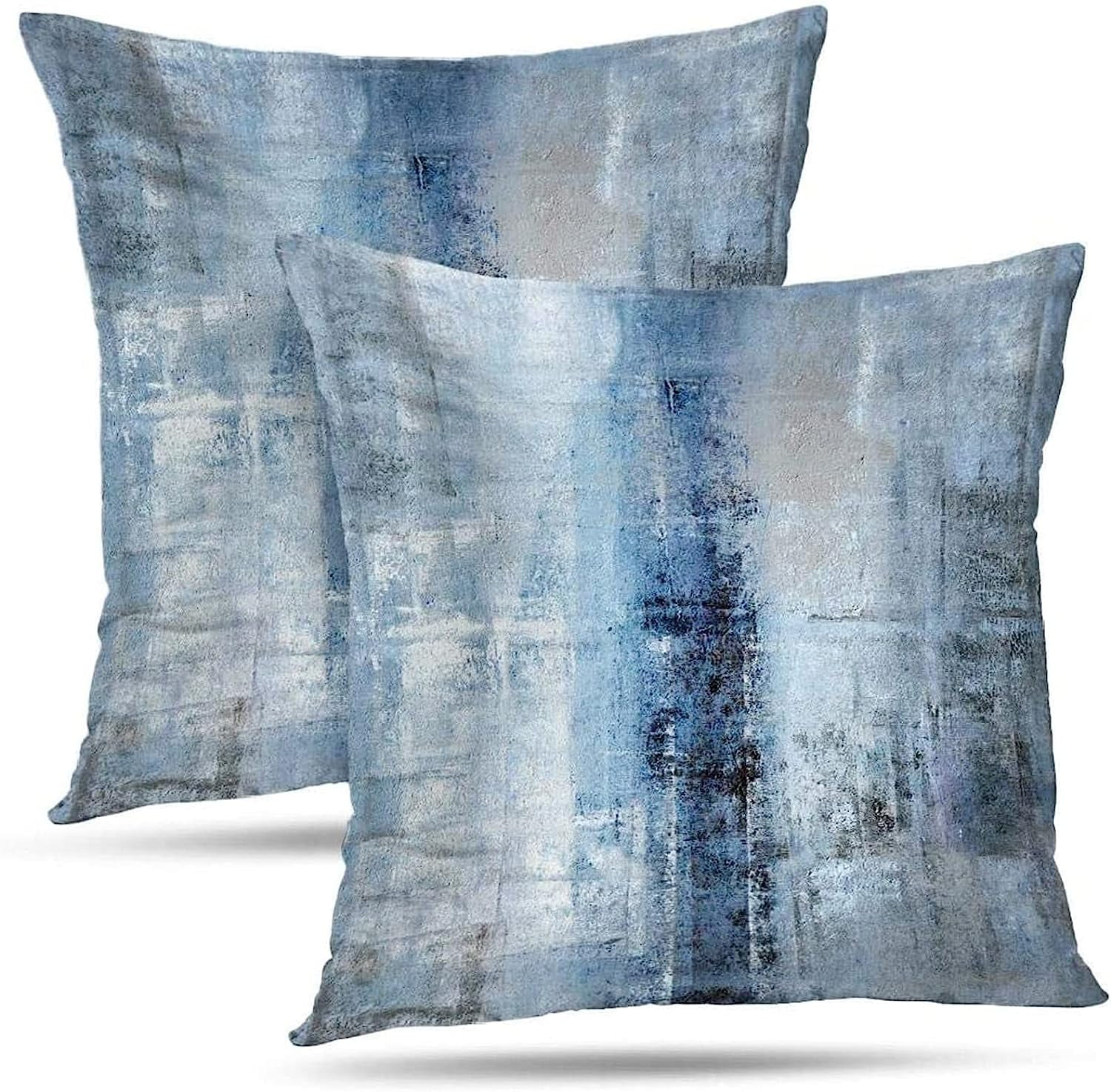 Blue and Grey Abstract Polyester Euro Pillow Cover Set