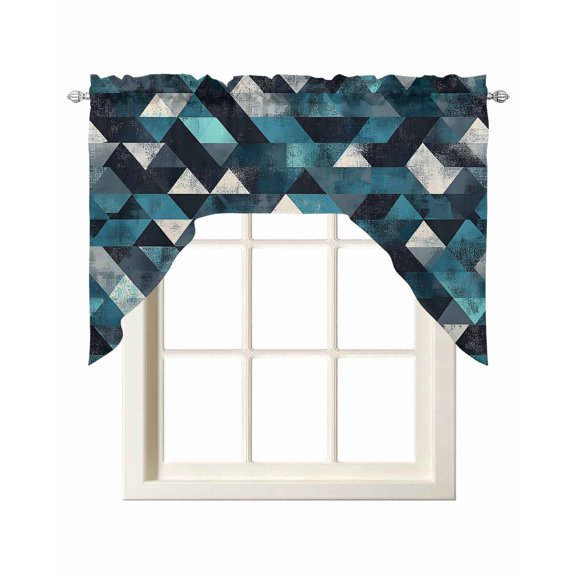 Blue Grey Abstract Art Kitchen Swag Valances for Windows, Modern Art Geometric Swag Valances Curtains for Living Room, Rod Pocket Window Treatments for Bathroom, Bedroom, Cafe, 56"x36"