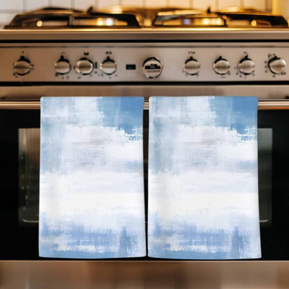 Blue Grey Abstract Art Kitchen Towels Set of 4, Modern Shabby Farmhouse Absorbent Dish Towels for Kitchen, Microfiber Hand Towel, Quick Drying Tea Towel for Cleaning Decorative Dishcloths