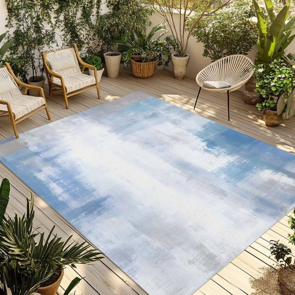 Blue Grey Abstract Art Outdoor Rug for Patio/Deck/Porch, Non-Slip Large Area Rug 4 x 6 Ft, Modern Shabby Farmhouse Indoor Outdoor Rugs Washable Area Rugs, Reversible Camping Rug Carpet Runner