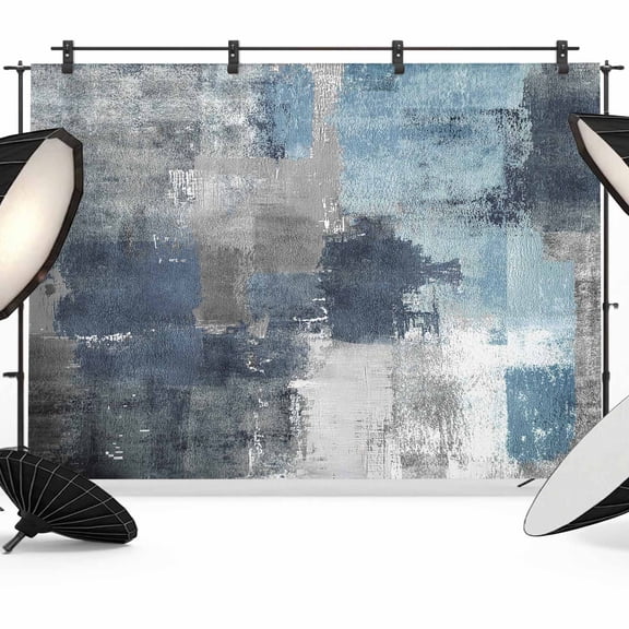 Blue Grey Abstract Backdrop for Photography, Modern Graffiti Brush Art Photo Backdrop Portrait Background Party Banner Photo Backgrounds for Studio Booth Props, 7x5ft
