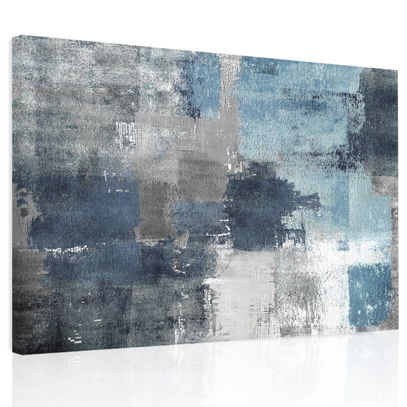 Blue Grey Abstract Canvas Print Wall Art, Modern Graffiti Brush Art Wall Decor Modern Artwork Paintings Pictures for Living Room Framed and Stretched Ready to Hang, 12" x 16"
