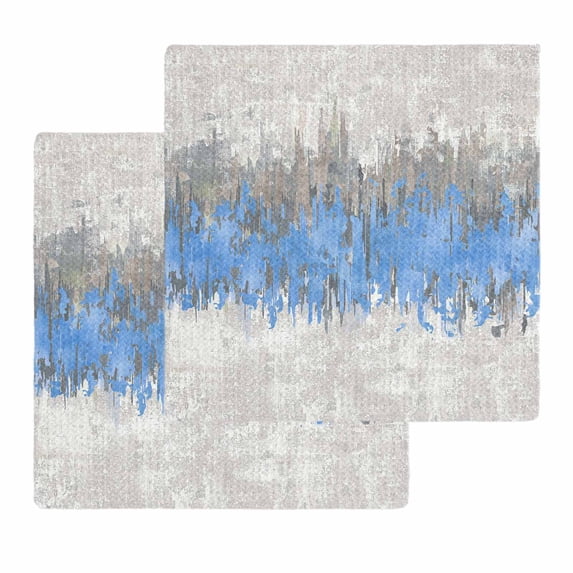 Blue Grey Abstract Kitchen Dish Towels for Drying Dishes Set of 2, Gradient Geometric Graffiti Modern Art Waffle Weave Microfiber Hand Tea Bathroom Towels Quick Dry & Absorbent Towel 12x12