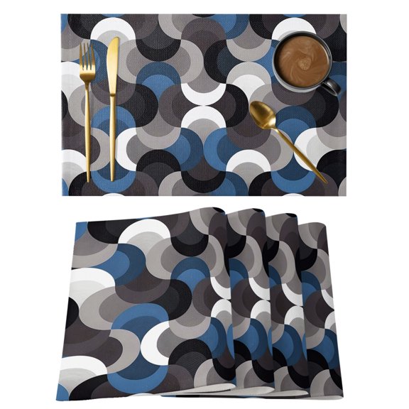 Blue Grey Abstract Placemats Set of 12 Modern Geometric Ombre Artwork Place Mats Indoor Wipeable Table Mats Washable Cloth Dining Table Placemats for Kitchen Holiday Party Home Decor 13x19 Inch