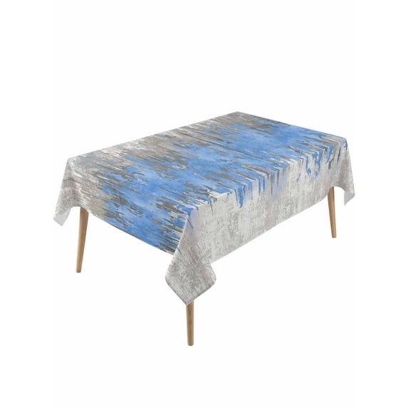 Blue Grey Abstract Rectangle Tablecloth, Gradient Geometric Graffiti Modern Art Waterproof & StainResistant Tablecloth, Washable Oil-proof Table Cover for Dining/Party/Wedding/Buffet 54x108 In